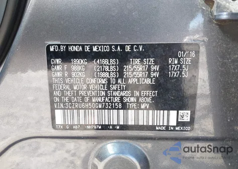 2016 Honda Hr-V Ex from USA, damaged, VIN 3CZRU6H50GM732158